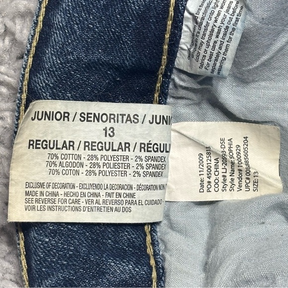 L.E.I. Jeans Womens 13 Sophia Hip Hugger Flare Dark Wash Bell Bottoms Girly BOHO - Picture 3 of 7